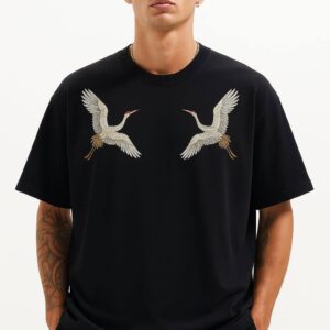 Twin Crane Men's Embroidered Oversized T-Shirt
