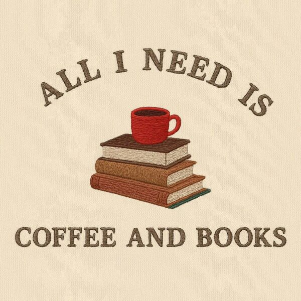 Coffee and Books Mens Embroidered Oversized T-Shirt