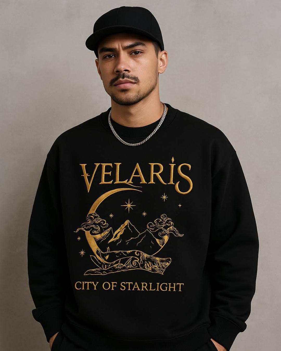 'Velaris Starlight' Embroidered Men's Oversized Sweatshirt