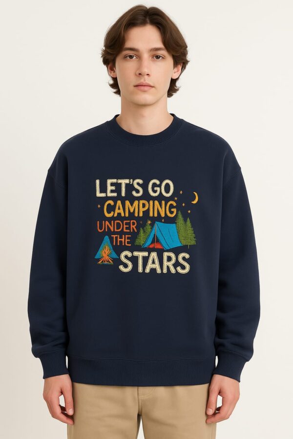 'Camping Under the Stars' Men's Embroidered Sweatshirt - Navy Blue