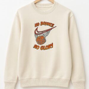 'No Bounce No Glory' Men's Embroidered Sweatshirt - Beige