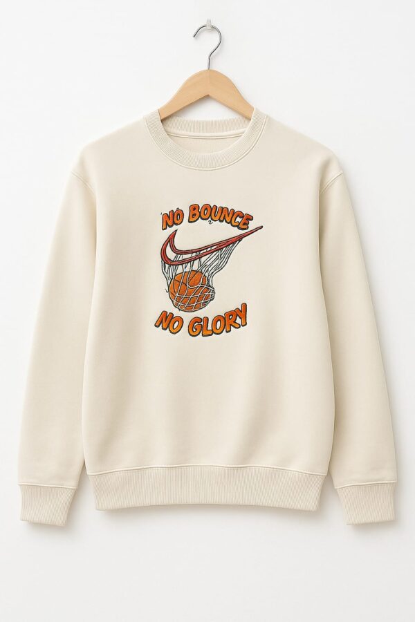 'No Bounce No Glory' Men's Embroidered Sweatshirt - Beige