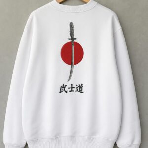 'Bushido Code Samurai' Men's Embroidered Sweatshirt - White