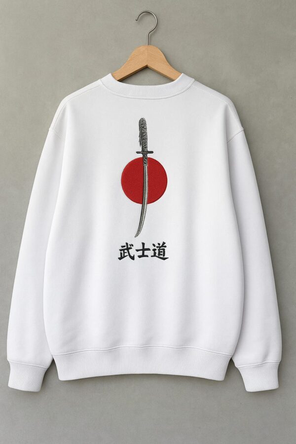 'Bushido Code Samurai' Men's Embroidered Sweatshirt - White