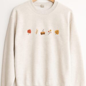 'Autumn Elements' Men's Embroidered Sweatshirt - Oatmeal Beige