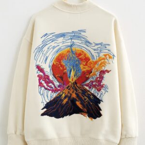 'Erupting Volcano' Men's Embroidered Sweatshirt - Off-White