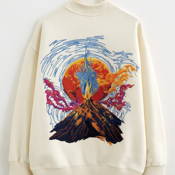 'Erupting Volcano' Men's Embroidered Sweatshirt - Off-White