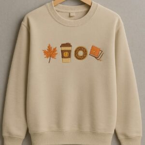 'Autumn Comforts' Men's Embroidered Sweatshirt - Beige