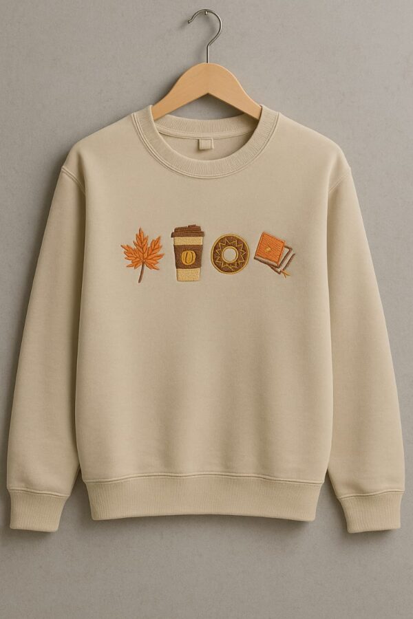 'Autumn Comforts' Men's Embroidered Sweatshirt - Beige
