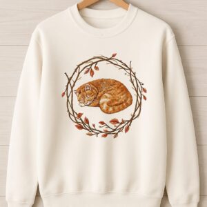 'Sleeping Ginger Cat' Men's Embroidered Sweatshirt - Cream
