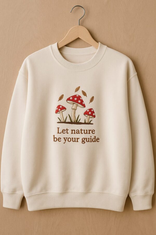 Mushroom Men's Embroidered Sweatshirt - Cream