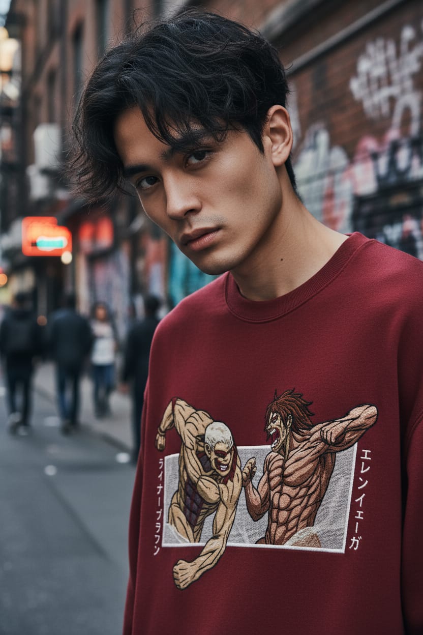 Attack on Titan men's embroidered sweatshirt - Red - Image 3