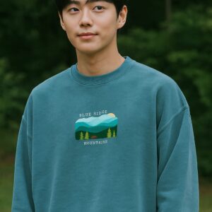 Blue Ridge Mountains Men's Embroidered Sweatshirt - Teal Blue