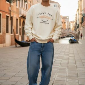 Venice Canal Grande Unisex Embroidered Sweatshirt - Off-White