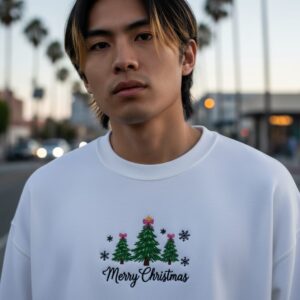 Merry Christmas Trio Men's Embroidered Sweatshirt - Arctic White