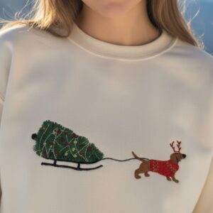 Festive Pup Unisex Embroidered Sweatshirt - Creamy Beige