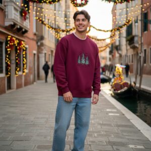 Winter Pines Trio Unisex Embroidered Sweatshirt - Burgundy Wine