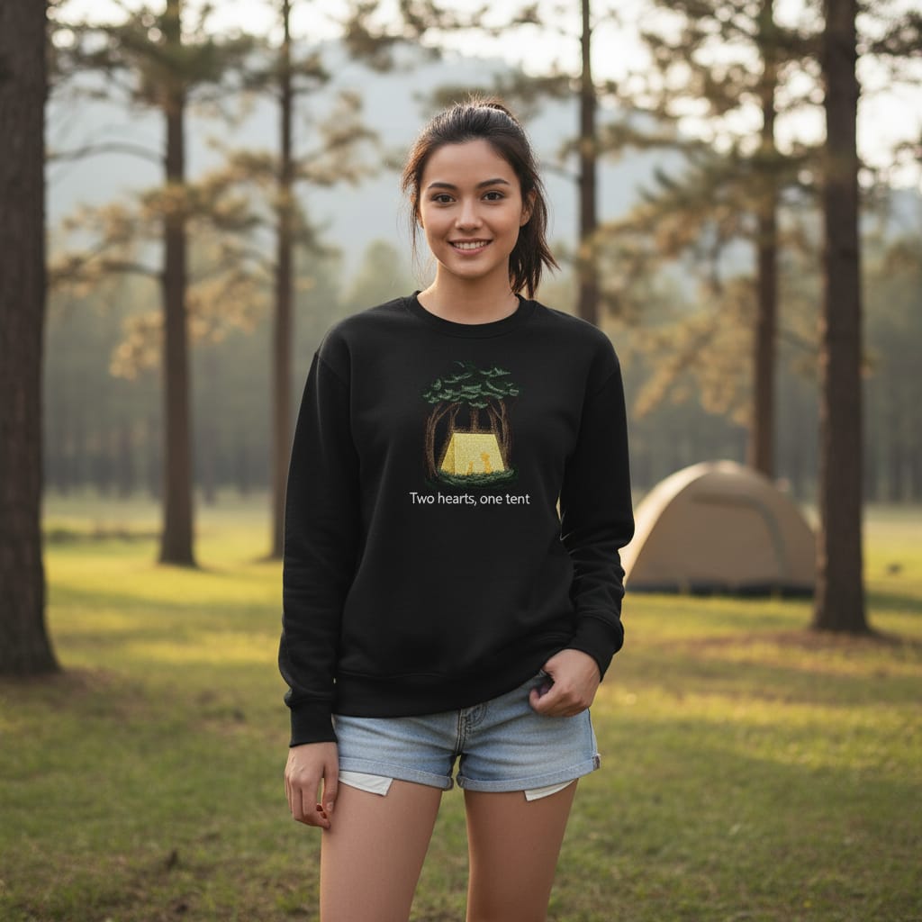 Two Hearts One Tent Premium Unisex Embroidered Sweatshirt - Jet Black