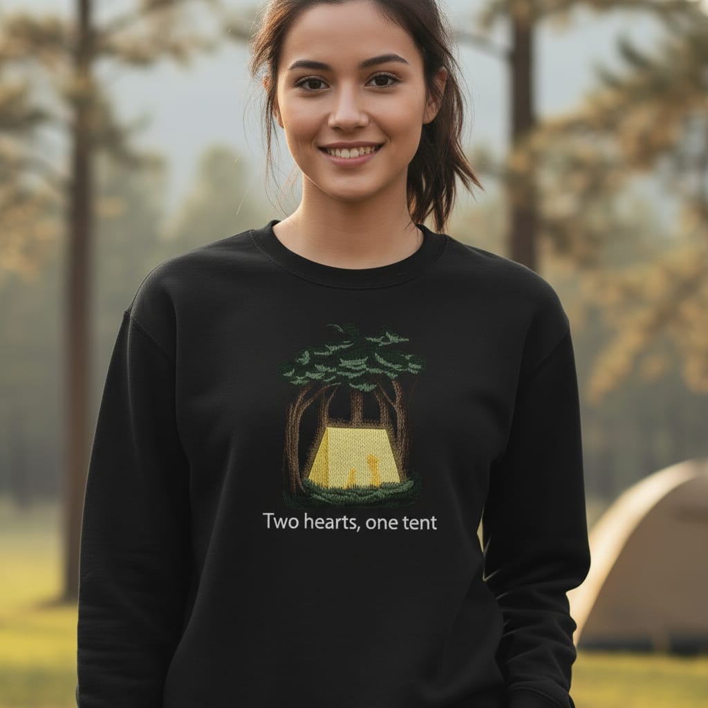 Two Hearts One Tent Premium Unisex Embroidered Sweatshirt - Jet Black
