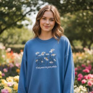 Daisy Peace Women's Embroidered Sweatshirt - Sky Blue