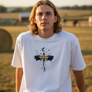 Celestial Dragon Moon Men's Embroidered Oversized T-shirt - Arctic White