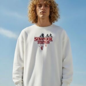 Stranger Things Upside Down Men's Embroidered Sweatshirt - Arctic White