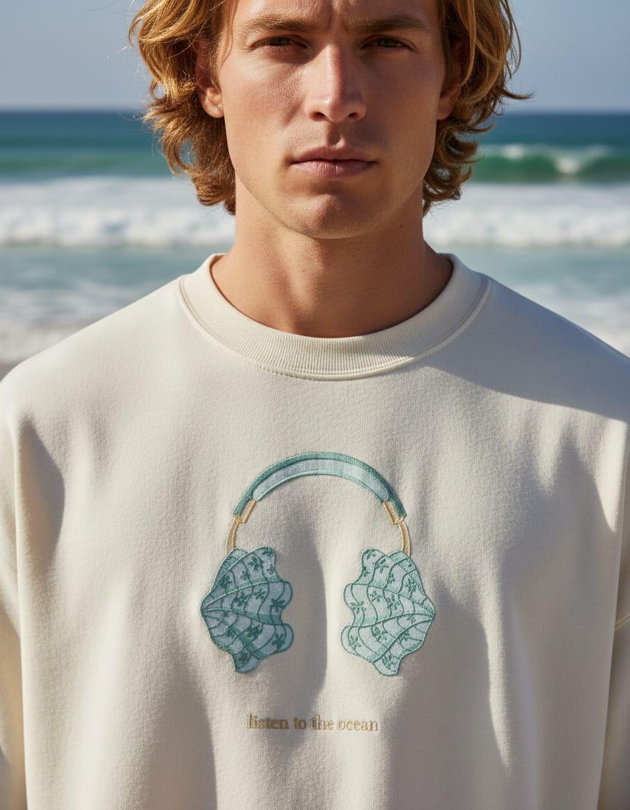Coastal Headphone : Oversized Embroidered Sweatshirt - Image 2