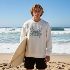 Coastal Vibe Crab: Oversized Embroidered Sweatshirt