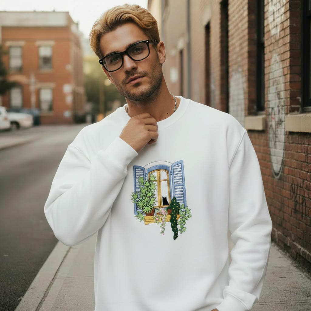 “Midnight Window” Embroidered Sweatshirt