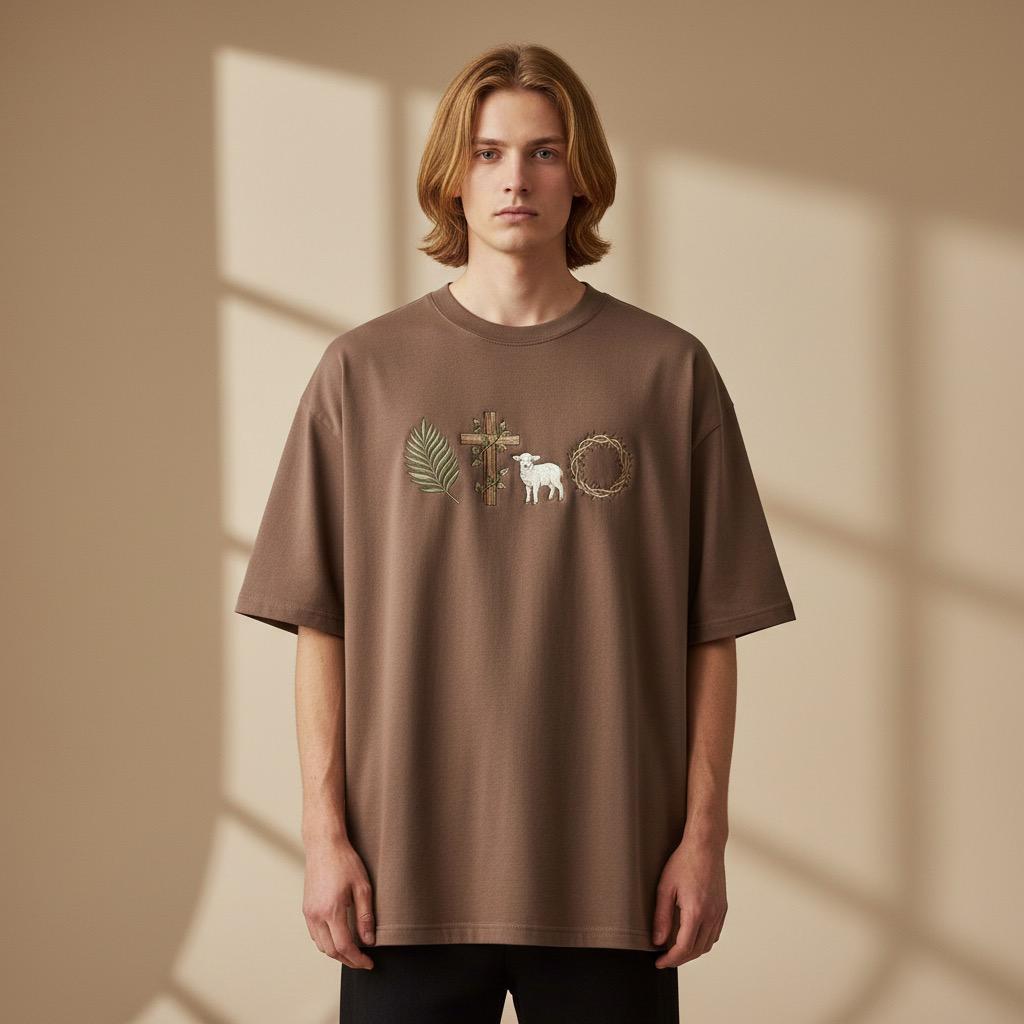 Palm Cross & Lamb Embroidery Sweatshirt - Image 2
