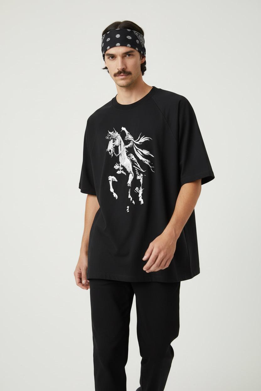 Shadow Rearing Horse Embroidered Street Crewneck - Image 2